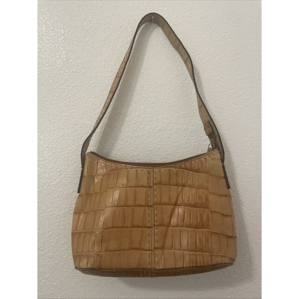 Vintage Fossil Handbag Croc Embossed Brown Leather Shoulder Bag Y2K